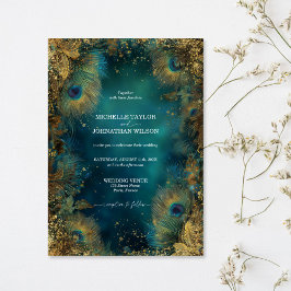 Invitación Bosque Encantado Elegante Pluma de Pavo Real Vinta