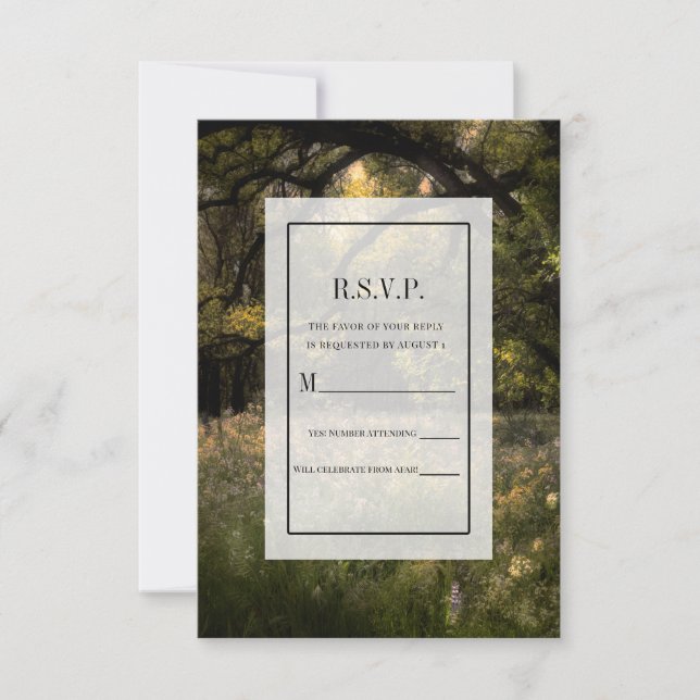 Invitación Bosque Encantado Floral Rústico Árbol de Boda RSVP (Anverso)