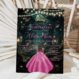 Invitación Bosque encantado Fuchsia Vestido rosa XV Quinceañe
