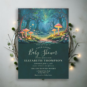 Invitación Bosque Encantado Hongos Brillantes Arte Shower de 