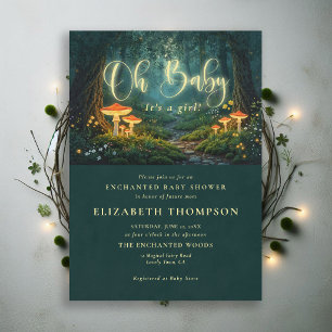 Invitación Bosque Encantado Hongos Brillantes Oh Bebe Shower