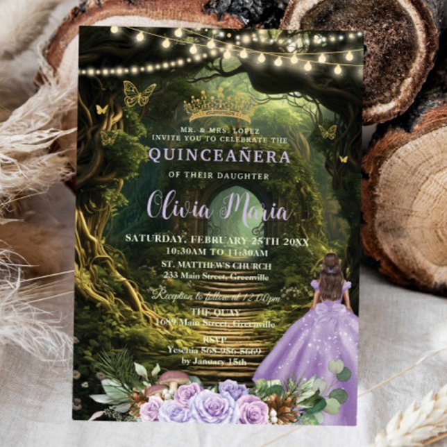 Invitación Bosque encantado Lilac Floral Quinceañera dulce 16 (Subido por el creador)