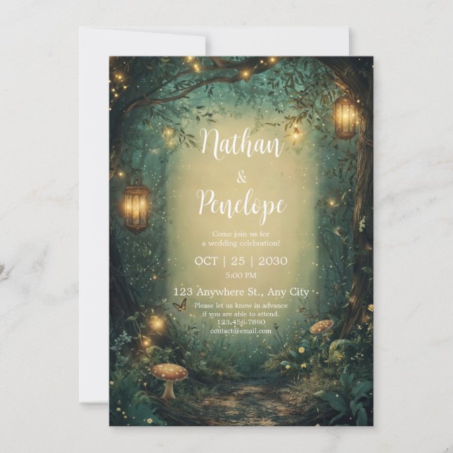 Invitación Bosque Encantado Mágico Luces de Hadas para Bodas (Anverso)