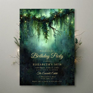 Invitación Bosque encantado Moody Dark Green Emerald Birthday