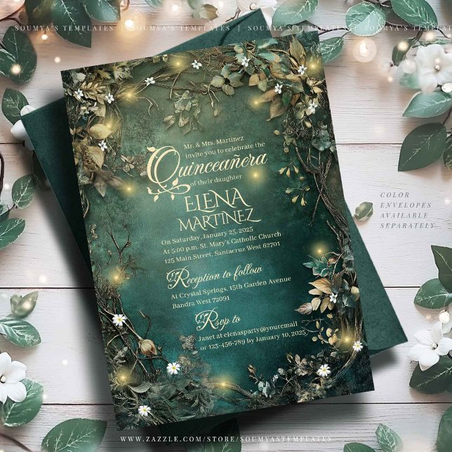Invitación Bosque encantado Quinceanera verde esmeralda (Subido por el creador)