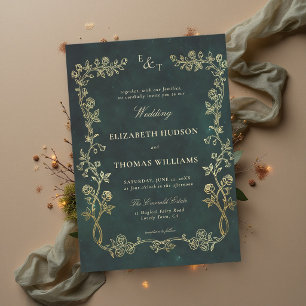 Invitación Bosque Encantado Rosas Silvestres Vides Esmeralda 