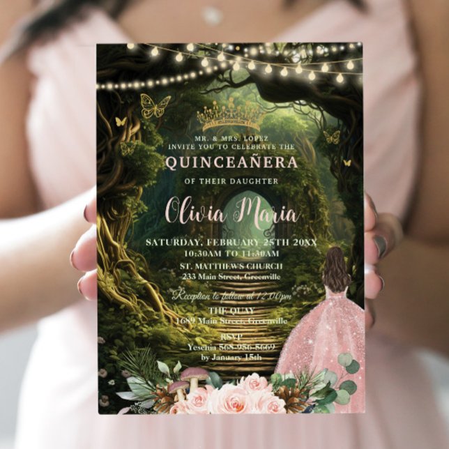 Invitación Bosque encantado Rubor Floral Quinceañera Sweet 16 (Subido por el creador)