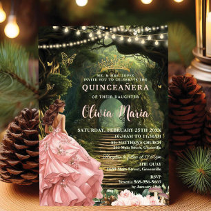 Invitación Bosque encantado Rubor Floral Quinceañera Sweet 16
