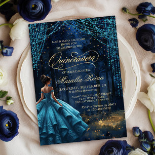 Invitación Bosque encantado Verde azulado Quinceañera