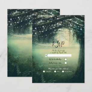 Invitación Bosque Encantado Verde Luces Azules Boda RSVP 