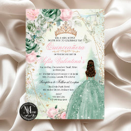 Invitación Bosque Encantado Verde Salvia Rosa Rosado 15 Años