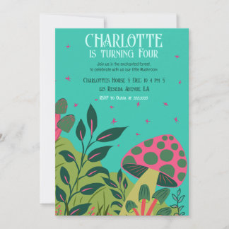 Invitación Bosque encantado y jardín de flores de hongos