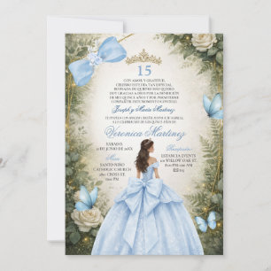 Invitación Bosque Español Verde Polvoriento Floral Azul 15 Añ