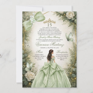 Invitación Bosque Español Verde Salvia Verde Floral 15 Años