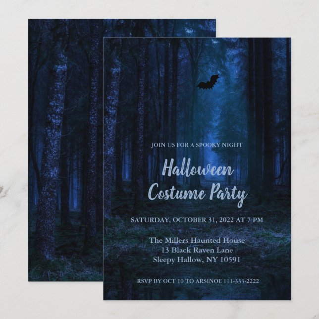 Invitación Bosque espumoso en la fiesta de Halloween de noche (Anverso / Reverso)
