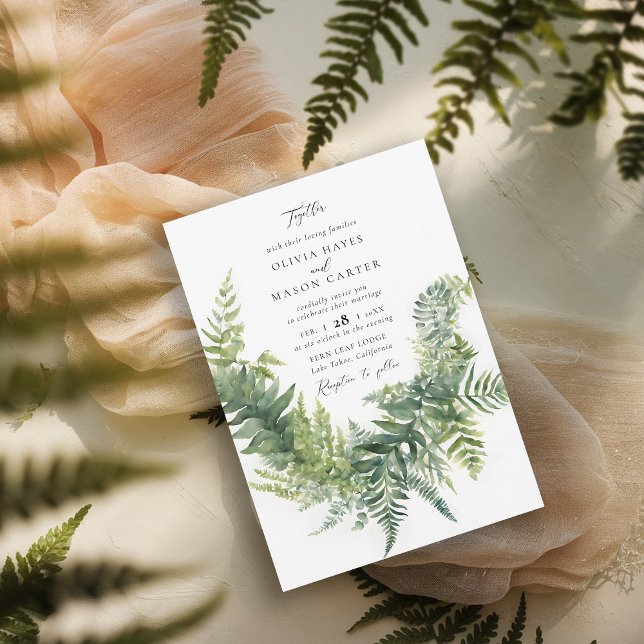 Invitación Bosque Fern Moda Woodland Boda elegante (enchanted forest wedding invitation botanical frame ferns outdoors mountains nature garden whimsy)