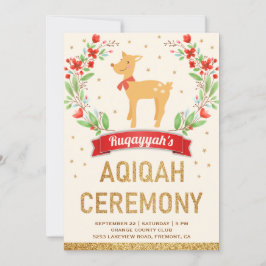 Invitación Bosque Floral Dorado Niña Ciervo Aqiqah