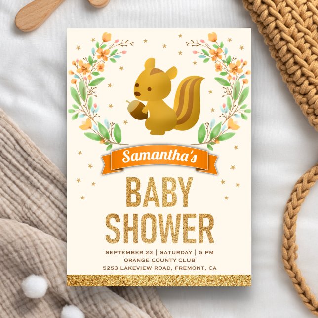 Invitación Bosque Floral Fiesta Bebé Ardilla Shower (Subido por el creador)
