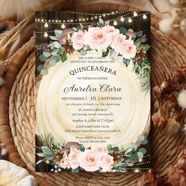 Invitación Bosque floral floral rústico de Rubor encantado Qu (Subido por el creador)