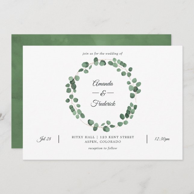 Invitación Bosque forestal Eucalyptus Greenery Boda (Anverso / Reverso)
