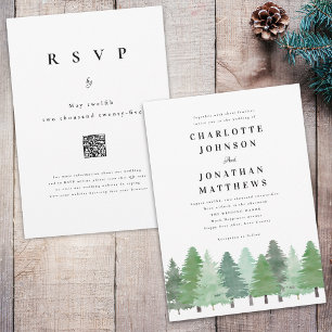 Invitación Bosque forestal moderno QR Código Boda de Invierno