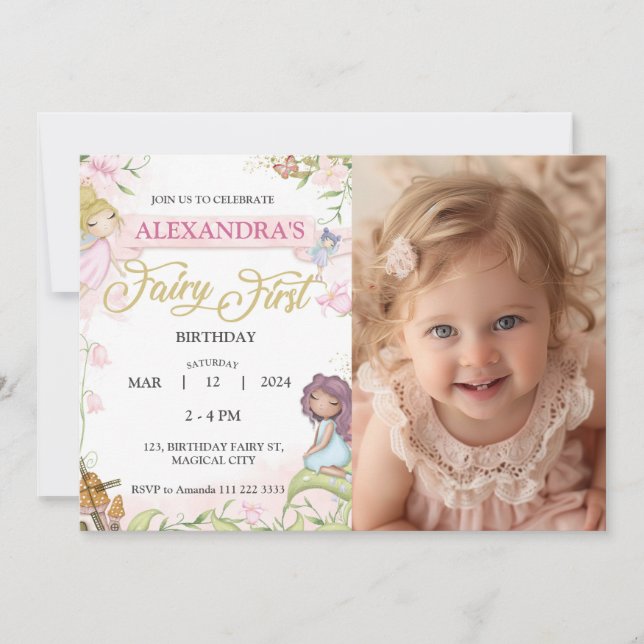 Invitación Bosque fotográfico del Chica del primer cumpleaños (Anverso)