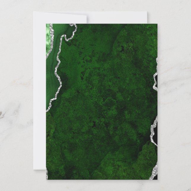 Invitación Bosque Glamuroso Verde Mármol Chic Brillo Plateado (Anverso)