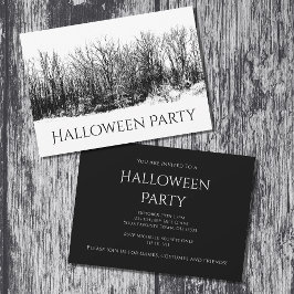 Invitación Bosque gótico Partido Halloween Blanco Negro