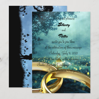 Invitación bosque iluminado y anillos de Golding