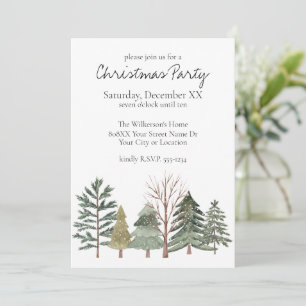 Invitación Bosque Invernal Acuarela Árboles Simples