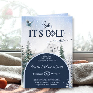 Invitación Bosque Invernal Acuarela Oso y Búho Baby Shower