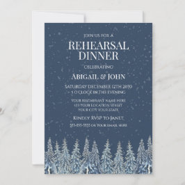 Invitación Bosque invernal azul cena de ensayo rústica
