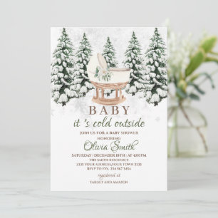 Invitación Bosque invernal en acuarela Baby Shower Gris