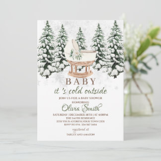 Invitación Bosque invernal en acuarela Baby Shower Gris