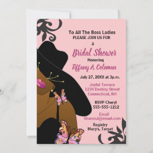 Invitación Bosque Lady Pink African American Bridal Shower