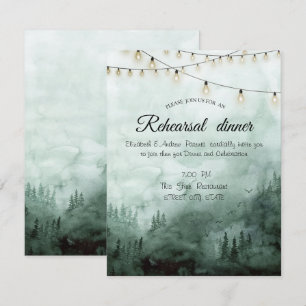 Invitación Bosque,Luces de árboles de pino verdes Cena de ens