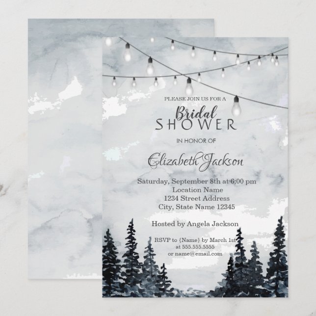 Invitación Bosque, Luces de Cadena, Acuarela (Anverso / Reverso)