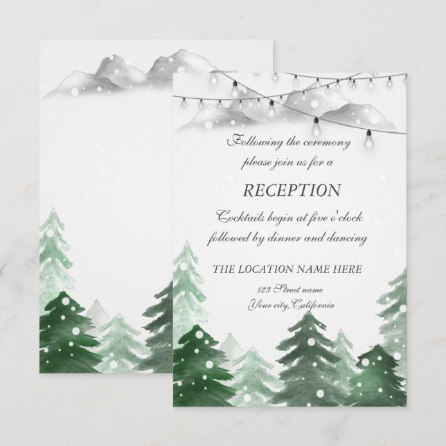 Invitación Bosque,Luces de Cadena,Recepción de Boda (Anverso / Reverso)