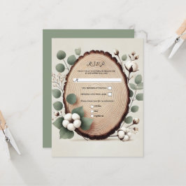 Invitación Bosque Madera Eucalipto Algodón Rústico Boda RSVP