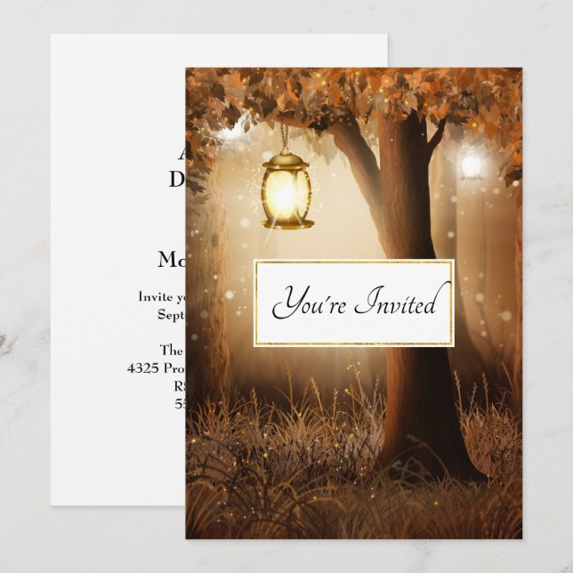 Invitación Bosque mágico con Boda de luces de hadas (Anverso / Reverso)