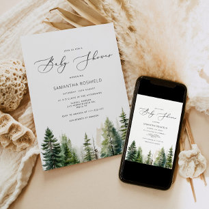 Invitación Bosque minimalista de pinos Baby shower