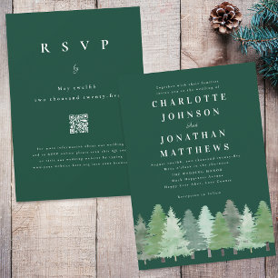 Invitación Bosque Moderno de Bosque Código QR Boda Verde