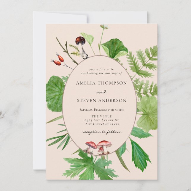 Invitación Bosque Mushroom | Boda de Woodland (Anverso)
