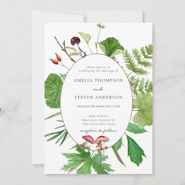 Invitación Bosque Mushroom | Boda de Woodland (Anverso)