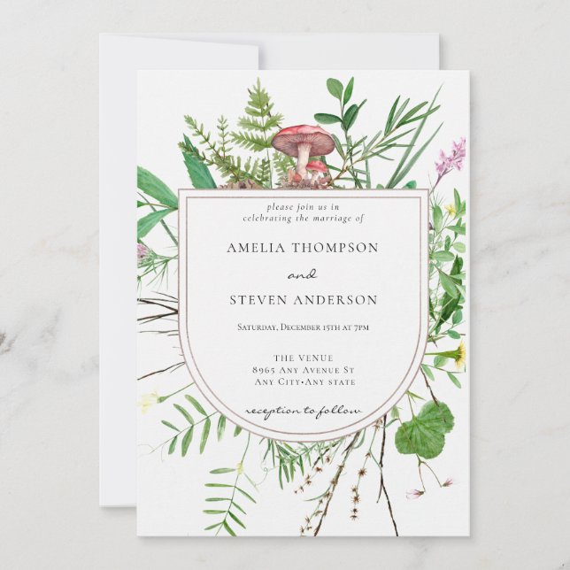 Invitación Bosque Mushroom | Boda de Woodland (Anverso)