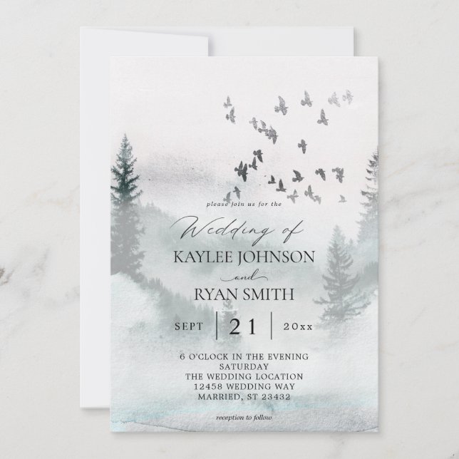 Invitación Bosque natural y Boda de Aves (Anverso)