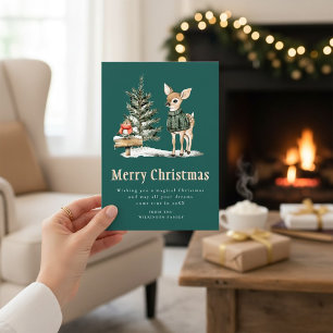 Invitación Bosque Navideño Encantador de Ciervos Nevado