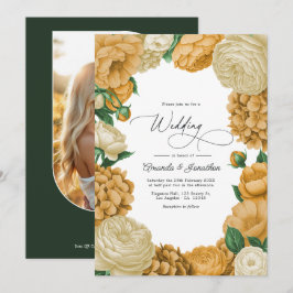 Invitación Bosque Negro Verde, Ecru/Floral de Miel Cálida Bod