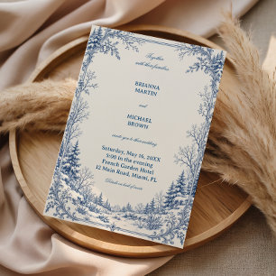 Invitación Bosque nevado grabado en azul