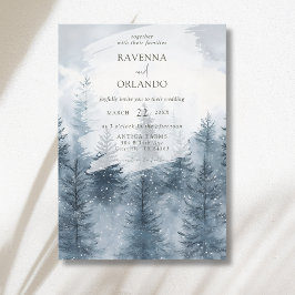 Invitación Bosque Nevado Montaña Acuarela Boda